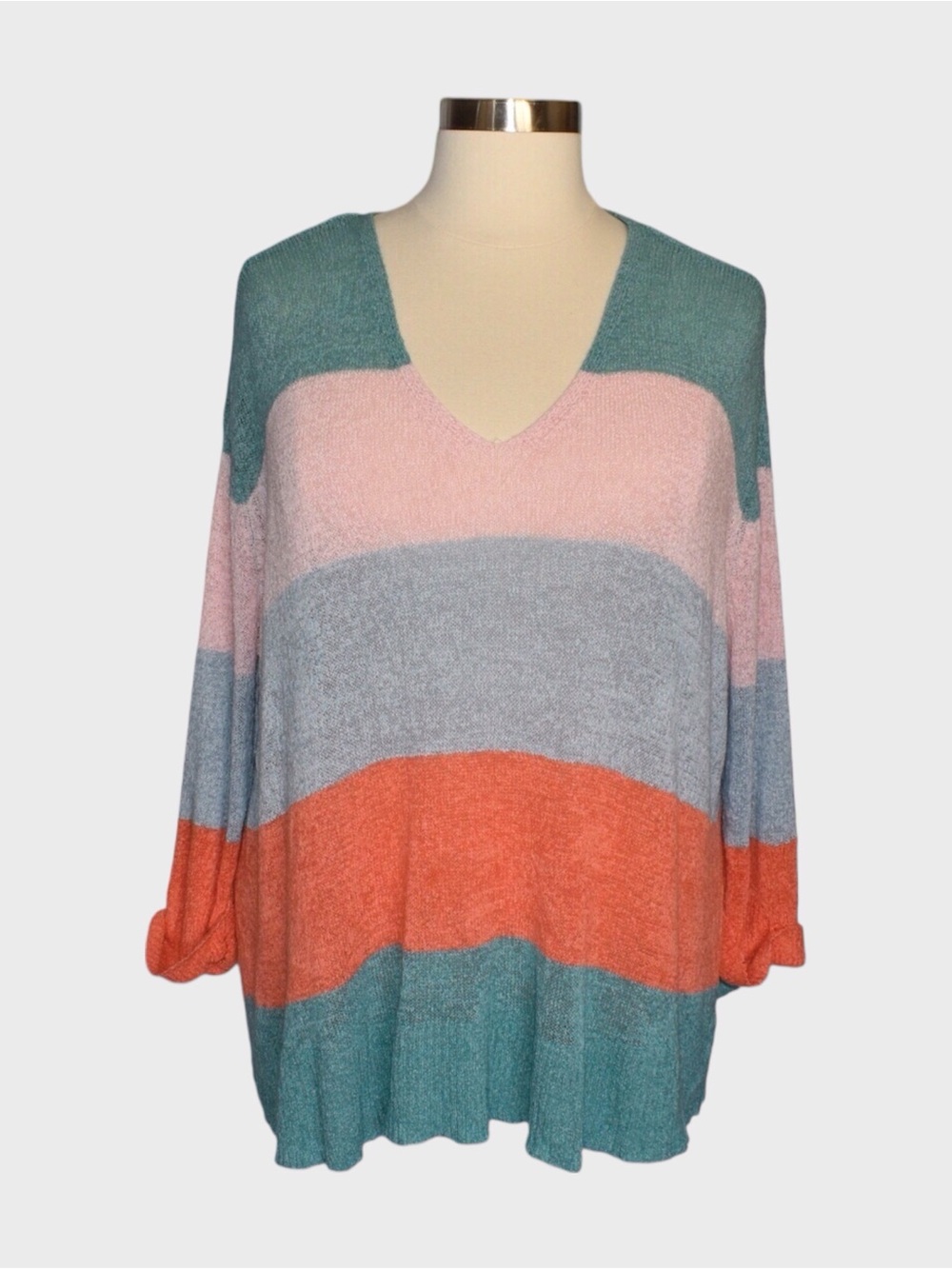 Mud Pie Multicolor Striped Oversized V-Neck Sweater